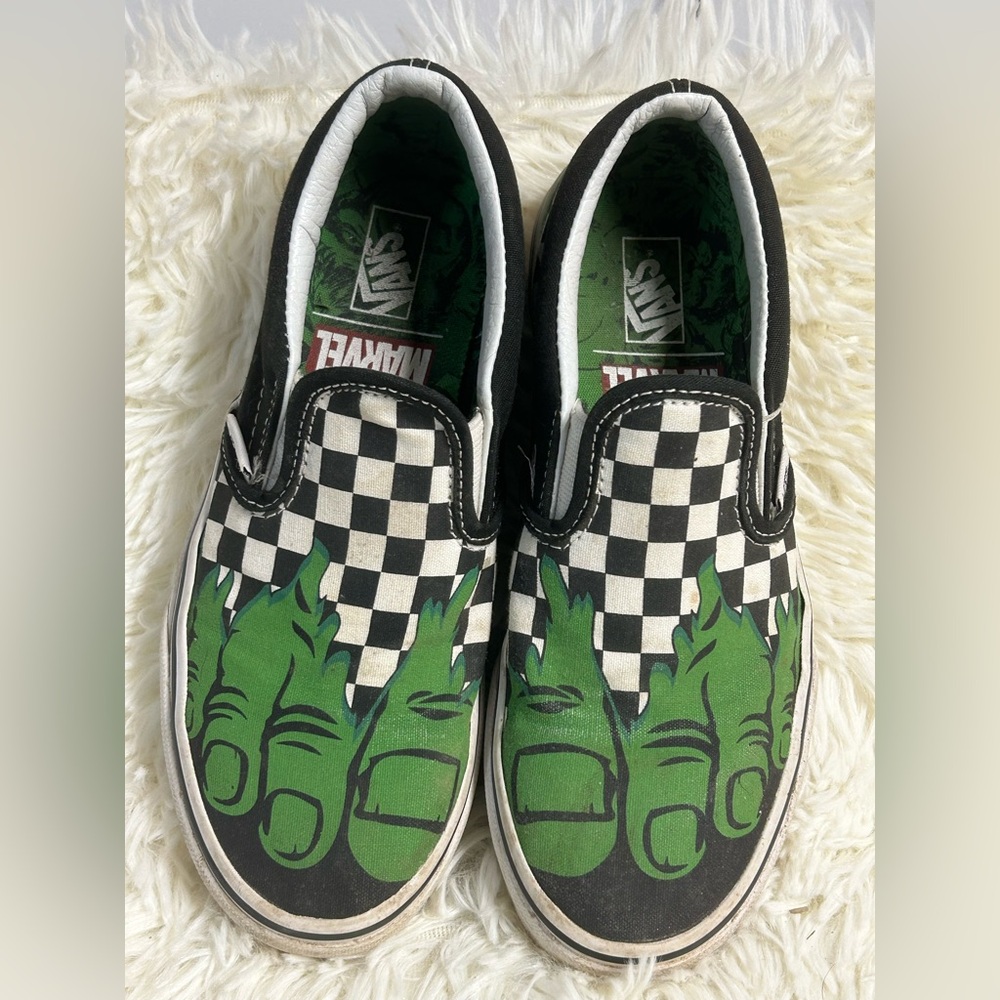 Vans Marvel Green and Red Slip-On Sneakers